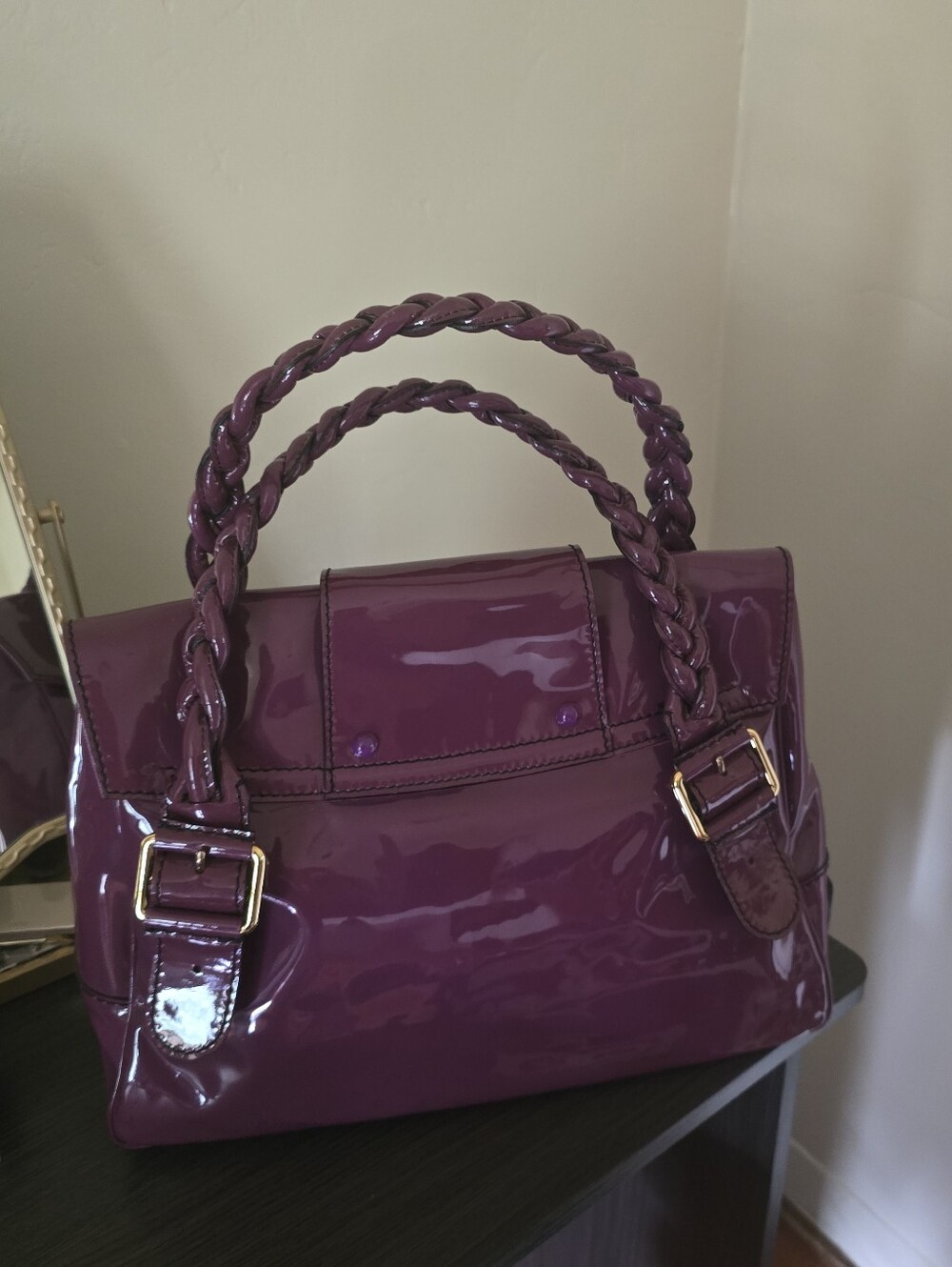 Valentino Garavani Histoire Braided Purple Patent Leather Handbag - Picture 6 of 15